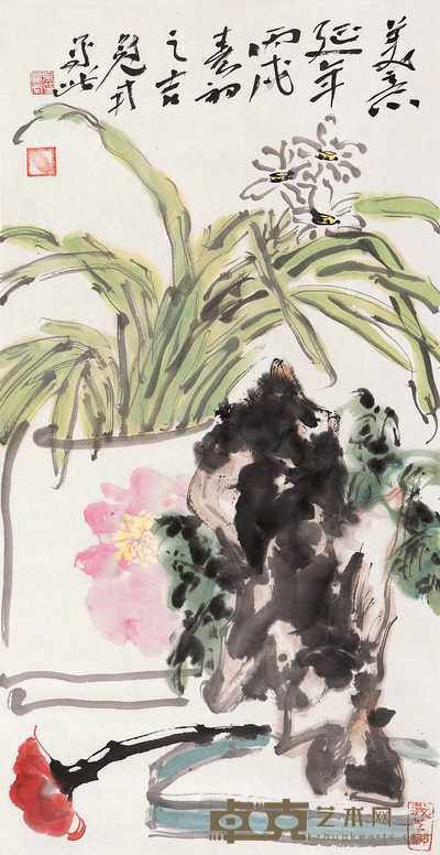 吴冠南 2006年作 美意延年 镜心 68.5×36.5cm